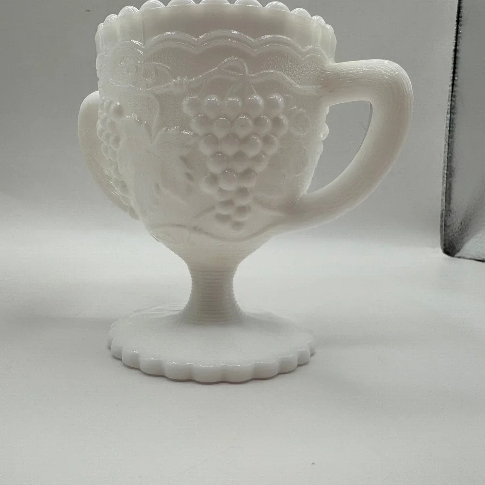 Imperial Glass Cream and Sugar Set White Milk Glass Vintage Grape Pattern Footed